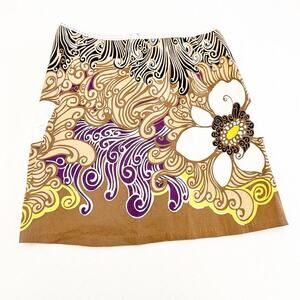 Elie Tahari Printed Flower Patterned Brown Mini Skirt Size M/L